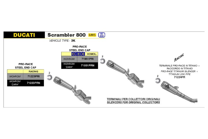 ARROW Auspuffanlage PRO RACE Edelstahl für Ducati Scrambler 800 Modelljahr 2021-