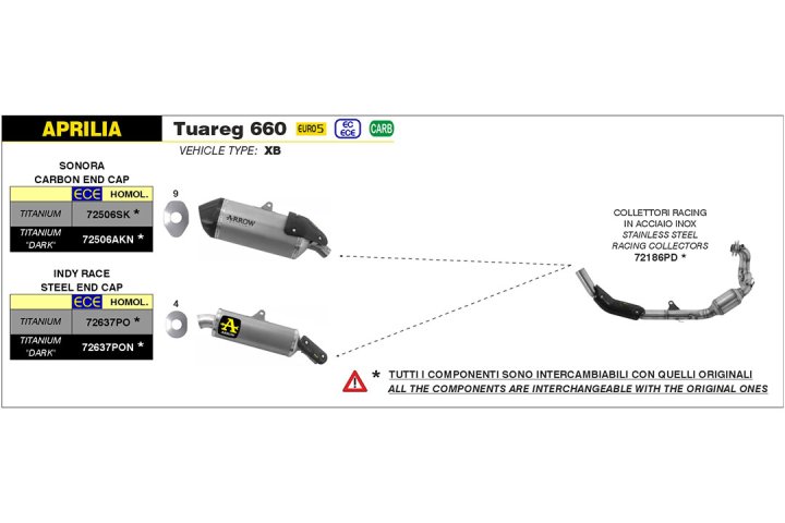 ARROW Racing Krümmer Edelstahl für Aprilia Tuareg 660 ab Modelljahr 2022-