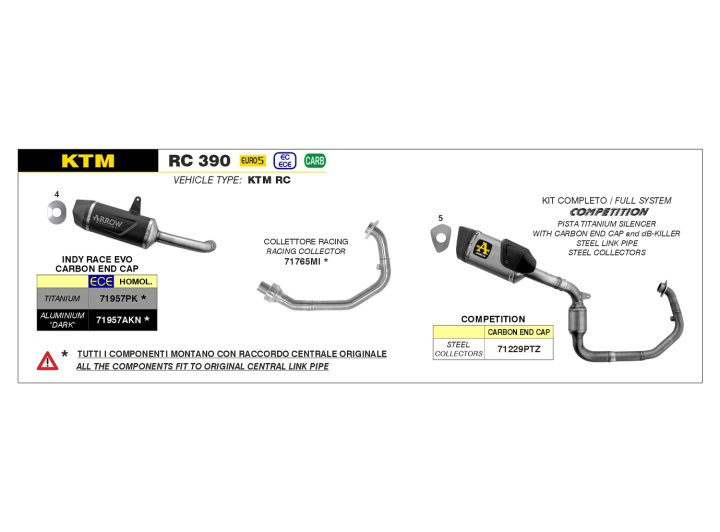 ARROW COMPETETION Komplettanlage mit PISTA Endschalldämper für KTM RC 390 ab Modelljahr 2022-