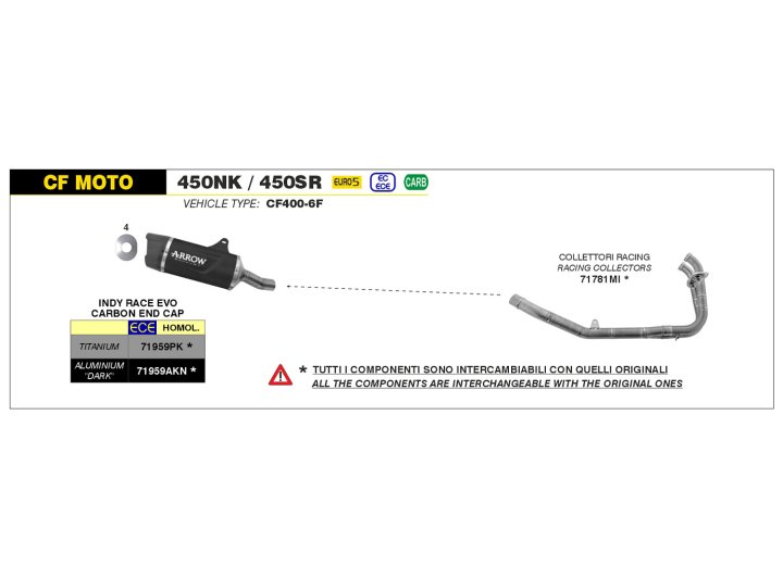 ARROW Racing-Krümmer aus Edelstahl für CF Moto 450NK / 450SR Modelljahr 2023-