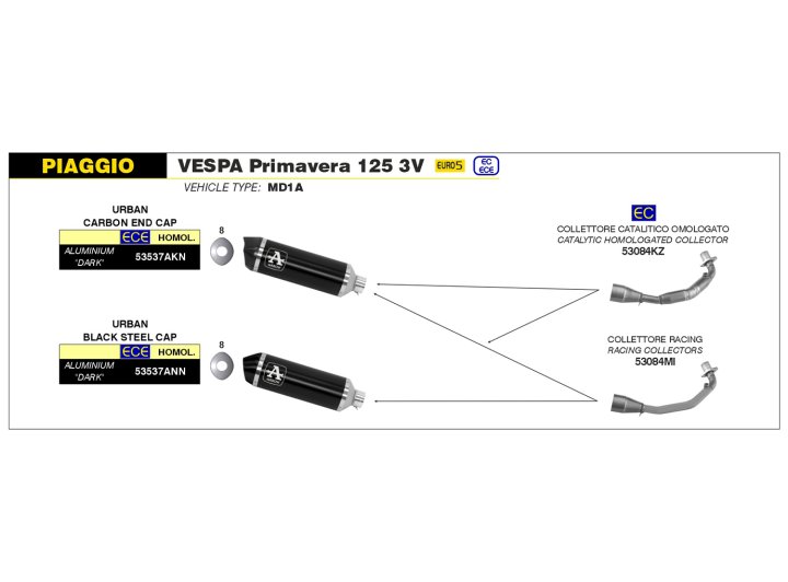 ARROW Krümmer für Piaggio Vespa Primavera 125 2021-, mit Katalysator