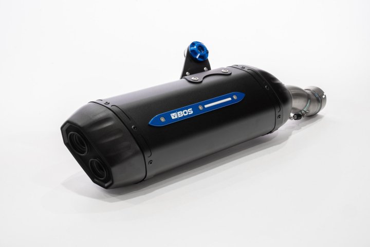 BOS Desert Fox Black Edition (Scratch Protector blue) + Titan Verbindungsrohr Desert Fox Slip-on R 1