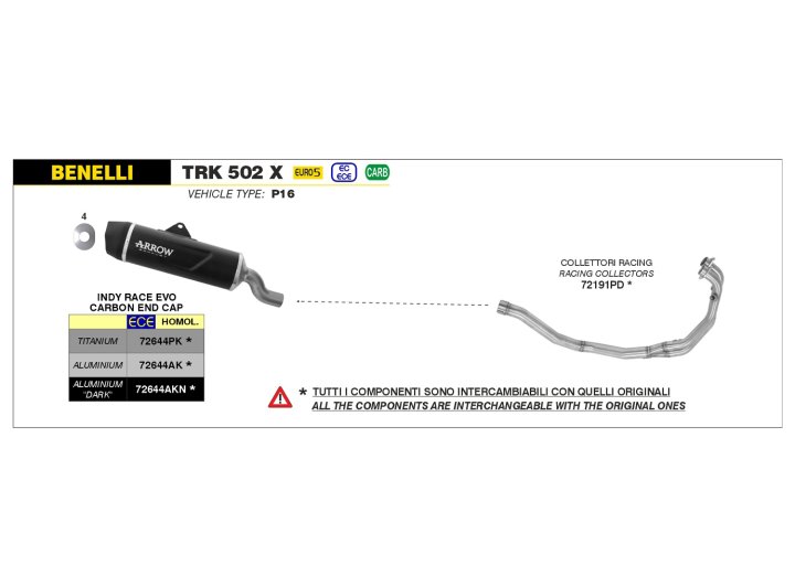 ARROW Auspuff INDY RACE EVO Aluminium für Benelli TRK 502 X Modelljahr 2021-