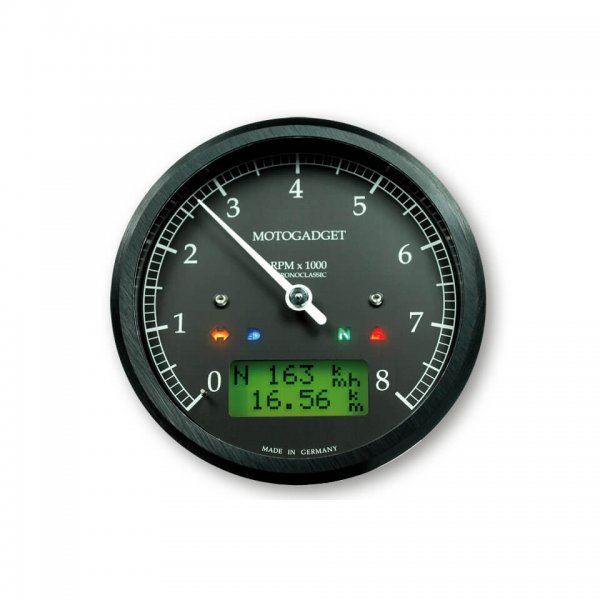 motogadget Chronoclassic Drehzahlmesser -8.000 U/min, grüne LCD Anzeige für