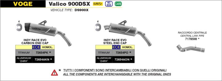 ARROW Auspuff INDY RACE EVO DARK Aluminium schwarz für Voge D900X Valico Modelljahr 2024-