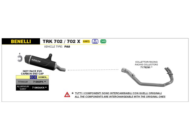ARROW Racing-Krümmer aus Edelstahl für Benelli TRK 702 / 702 X Modelljahr 2023-