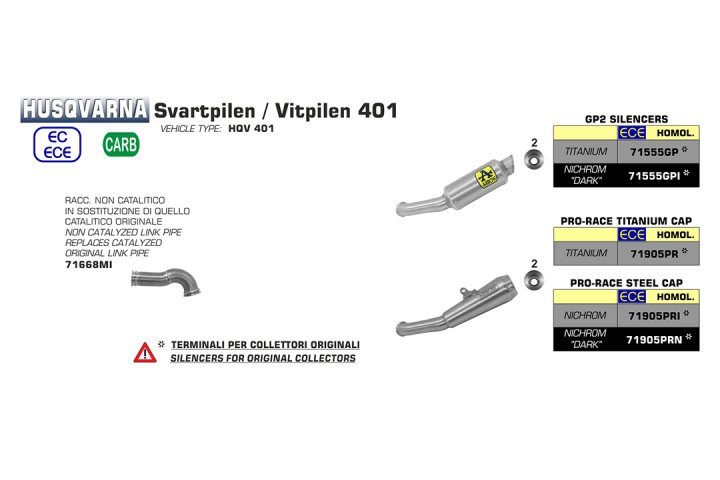 ARROW Auspuff PRO RACE für Husqvarna Svartpilen - Vitpilen 401 2018-19 aus Edelstahl