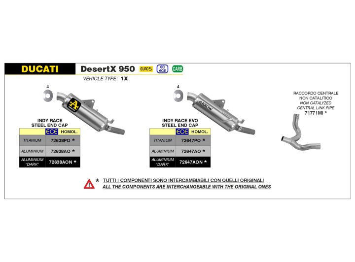 ARROW Racing-Zwischenrohr aus Edelstahl für Ducati Desert X ab Modelljahr 2022-