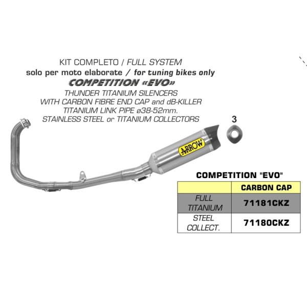 ARROW Auspuff Komplettanlage THUNDER COMPETITION EVO FULL SYSTEM für Yamaha YZF-R3 2015-, Titan u. E