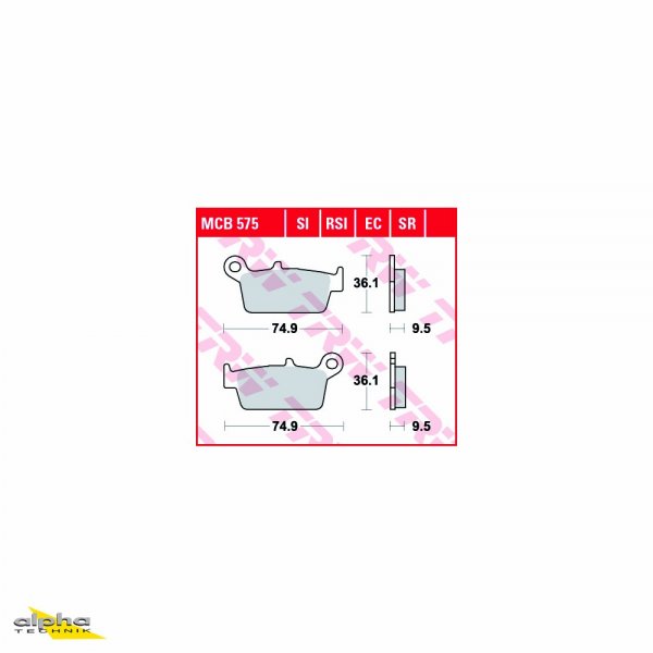 TRW Bremsbelagsatz MCB575 SM450FSR NS1 DC03 WR250F CG BBX 508 Enduro KX250 RM125 SV50 F052DE