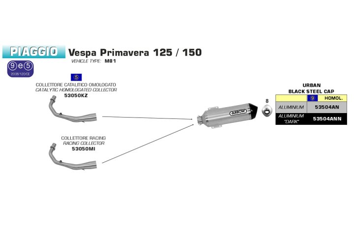 ARROW Krümmer für Piaagio Vespa Primavera125 2014-16, mit Katalysator