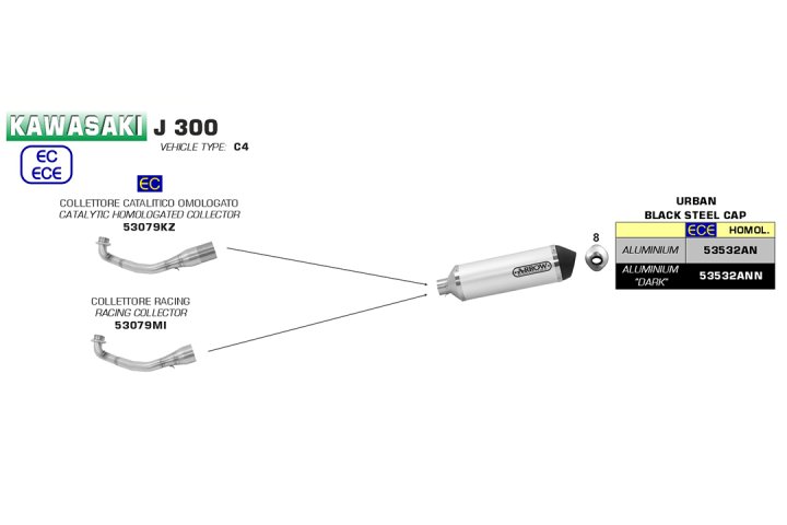 ARROW Krümmer für Kawasaki J300 2017- , mit Katalysator
