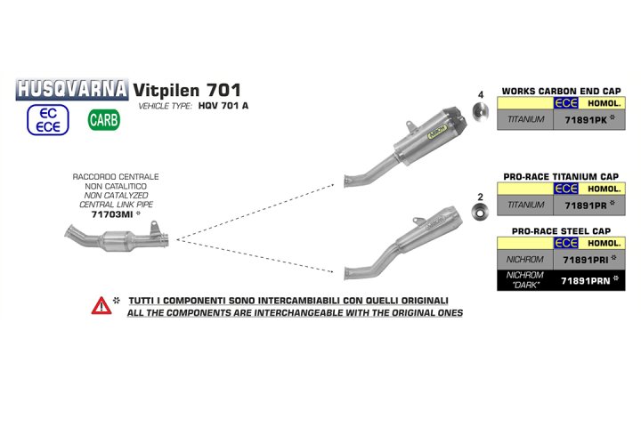 ARROW Auspuff PRO-RACE für Husqvarna Vitpilen 701 2018-, Titan