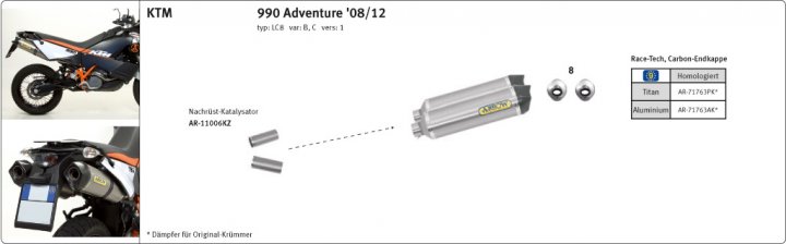 ARROW Auspuff RACE TECH für KTM 990 Adventure 2006-12 / SMT 2009-13 aus Aluminium