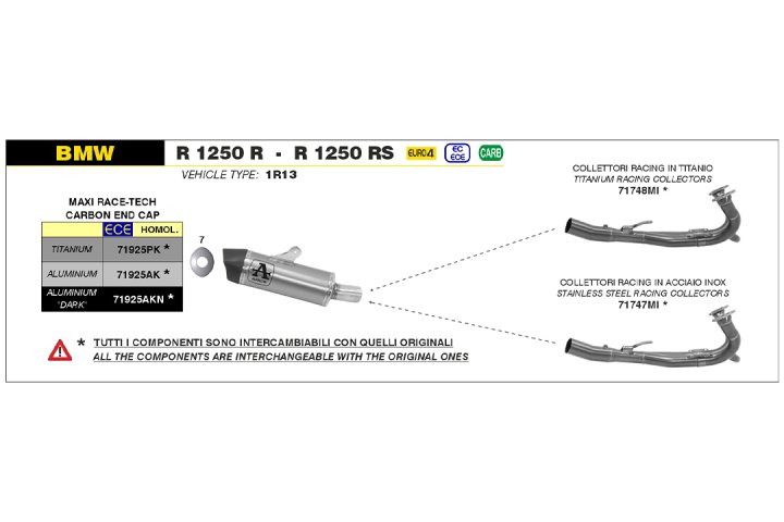 ARROW Auspuff MAXI RACE TECH für BMW R1250R / R1250RS 2019-, Aluminium