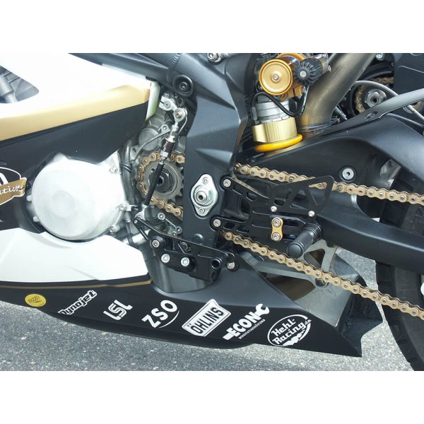 LSL 2Slide-Rastenanlage für Triumph Daytona 675, 2006-2012, schwarz-rot, mit Umkehrschaltung, Racing