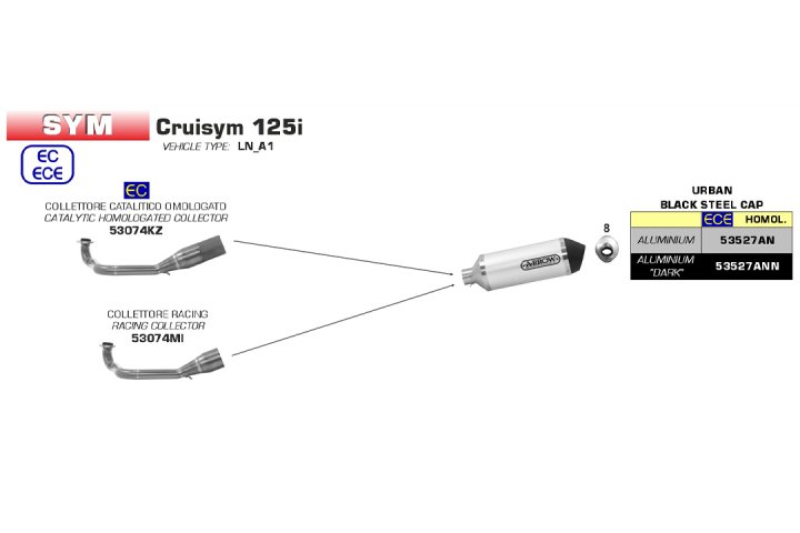 ARROW Auspuff DARK URBAN für SYM Curisym 125 2018-, Aluminium schwarz (Nur mit ARROW Krümmer)