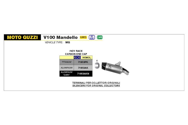 ARROW Auspuff INDY RACE Aluminium für Moto Guzzi V100 Mandello Modelljahr 2023-