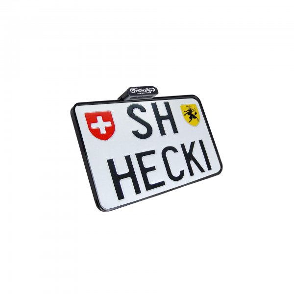 HeinzBikes SLIP INN Kennzeichenhalter inkl. Kennzeichenbeleuchtung, schwarz, Schweizer Ausführung f
