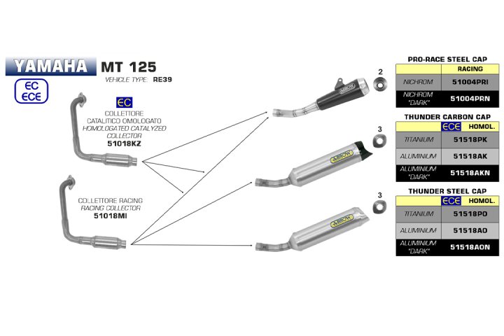 ARROW PRO-RACE Edelstahl Auspuff für Yamaha YZF-R125 2019- MT125 2019-