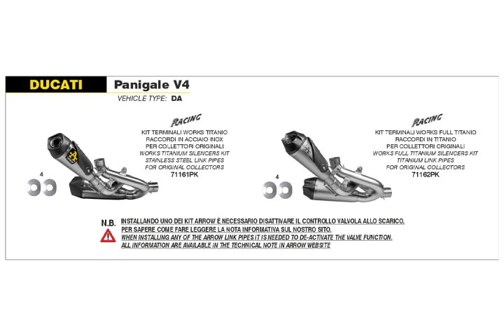 ARROW Auspuff WORKS Titan mit Edelstahl-Zwischenrohr für Ducati Panigale V4 und Streetfighter V4