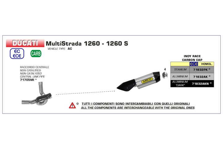 ARROW Racing-Kat-Ersatzrohr für Mulitistrada 1260 2018- / Multistrada 1260 S 2018- , ohne Katalysat