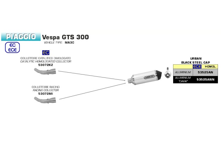 ARROW Racing-Zwischenrohr für Piaggio Vespa GTS300 2017- , ohne Katalysator