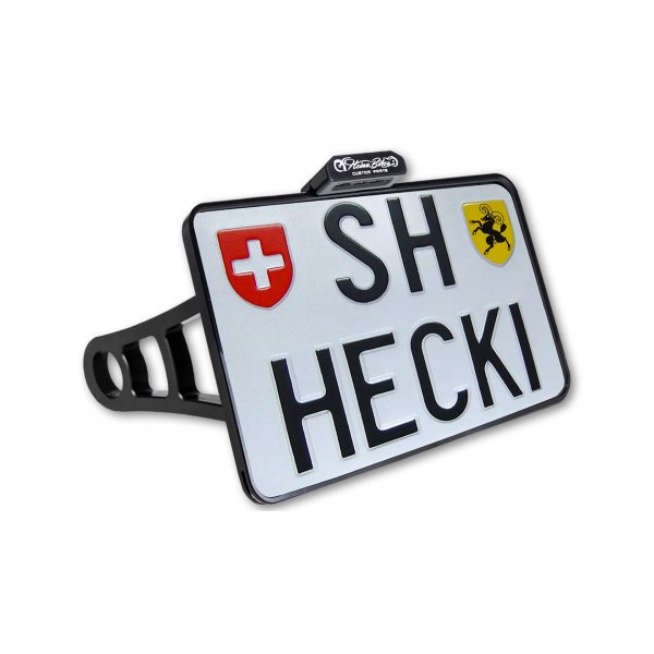HeinzBikes Side Mount Kennzeichenhalter, schwarz, Softail bis 2017, CH, inkl. LED Kennzeichenbeleuch