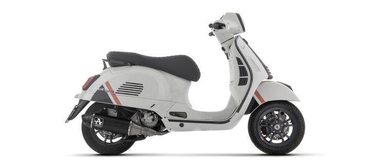 ARROW Auspuff DARK URBAN für Vespa GTS310 2025-, Aluminium schwarz mit Carbon Endkappe