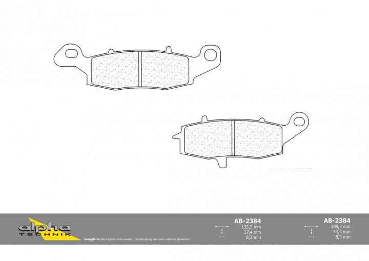 ALPHA TECHNIK Bremsbelag Racing ohne ABE für DL650 V-Strom WC70 EURO4 Versys 650 LE650C