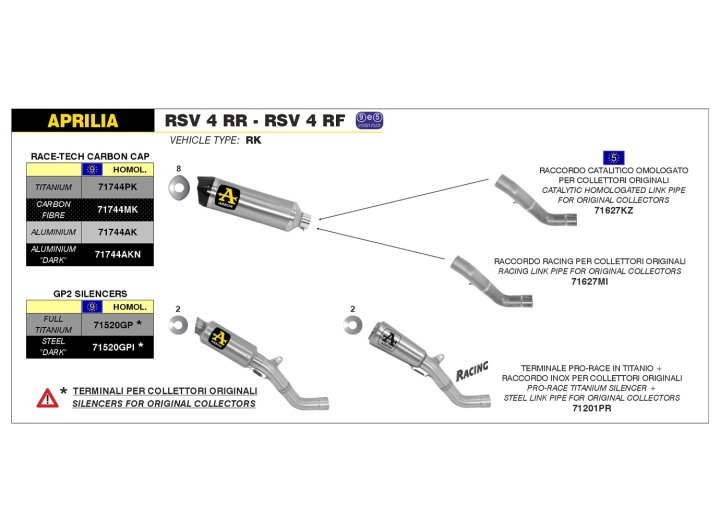 ARROW Auspuff RACE TECH für Aprilia RSV4 / V4R / RSV4RF / Tuono V4 aus Aluminium