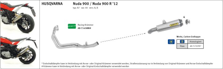 ARROW Auspuff WORKS für Husqvarna Nuda 900 2012-2013, Titan